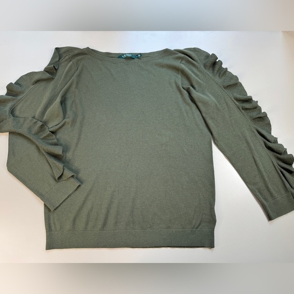Lauren Ralph Lauren Ruffled Silk-Blend Sweater Admiral Green Women’s 1X - Picture 6 of 13